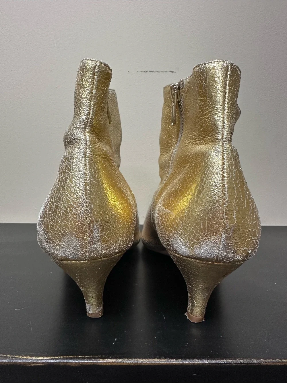 Anthropologie Metallic Gold Pointed-Toe Ankle Boots